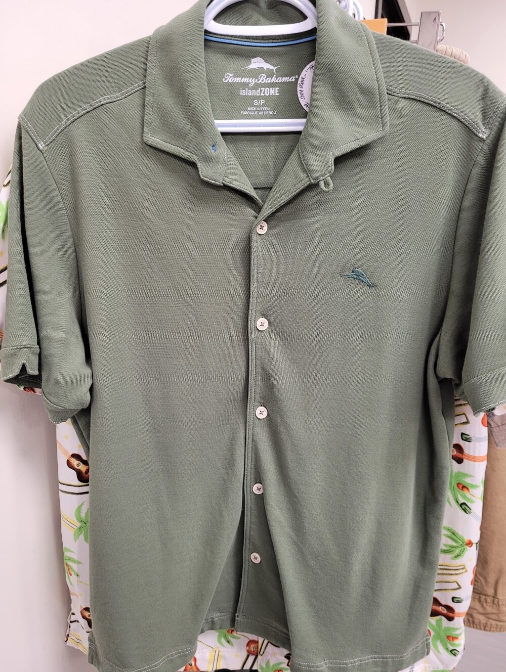 Tommy Bahama Olive Green Button-Front IslandZone Polo